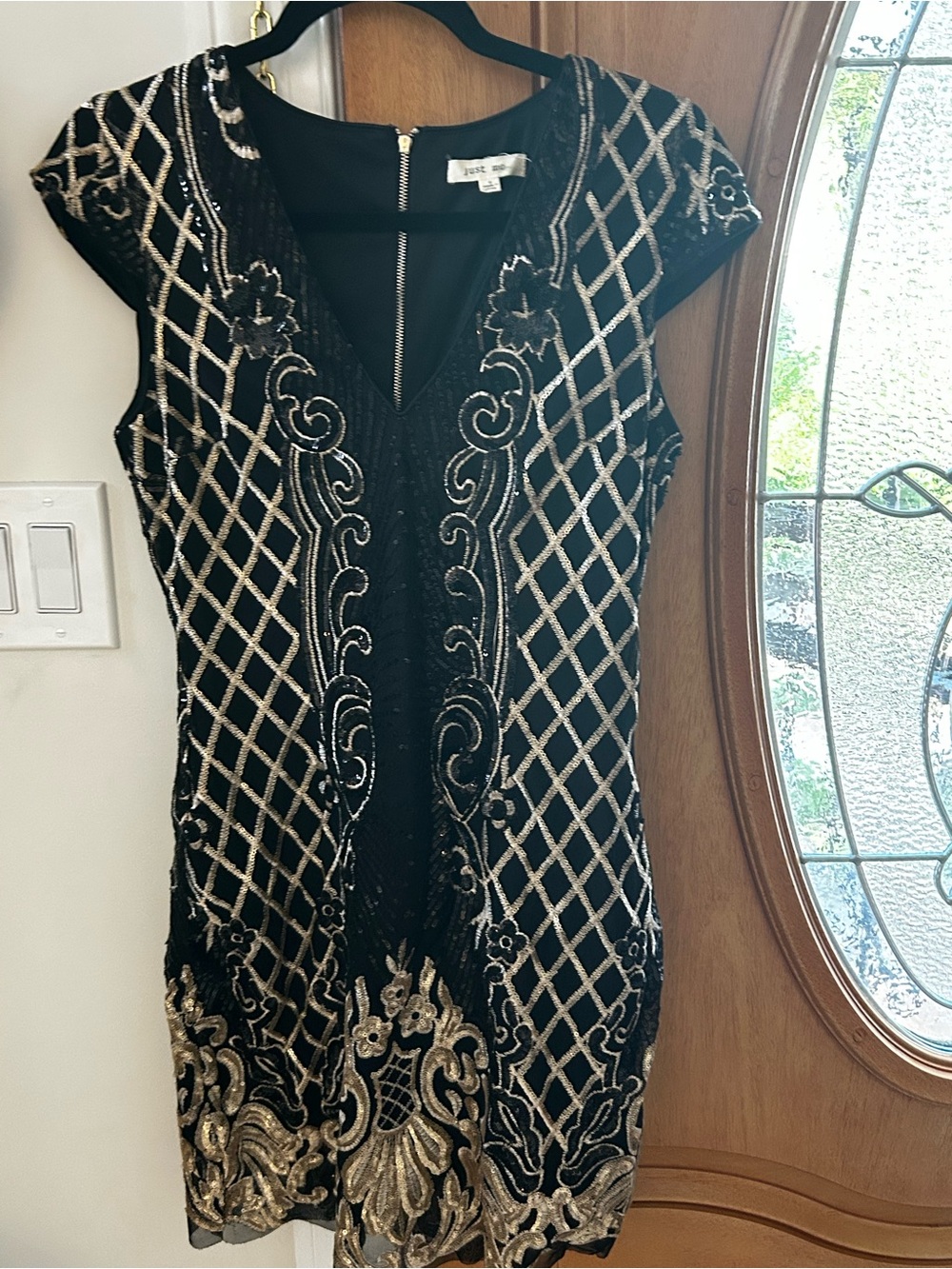 Just Me Black Sequin & Gold Embroidered Jumpsuit